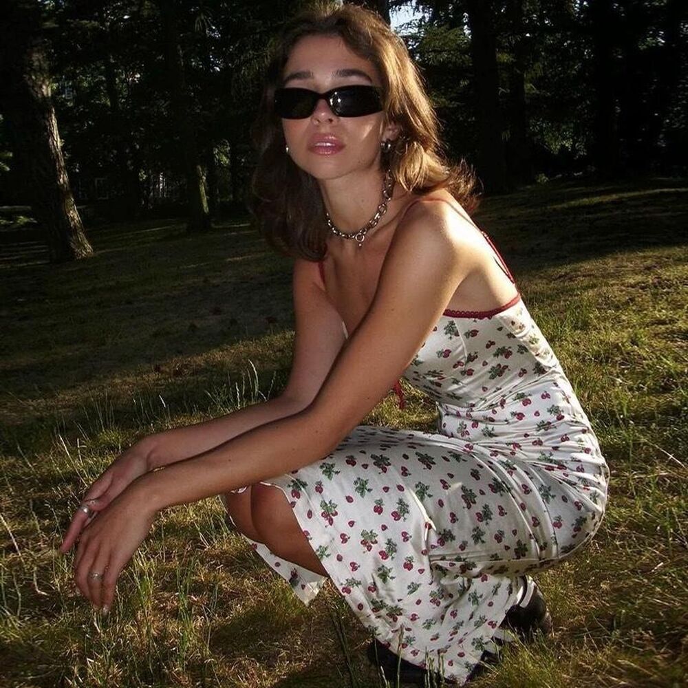 Indie Designer Cream and red floral midi Cherry Dress - Picture 3 of 6